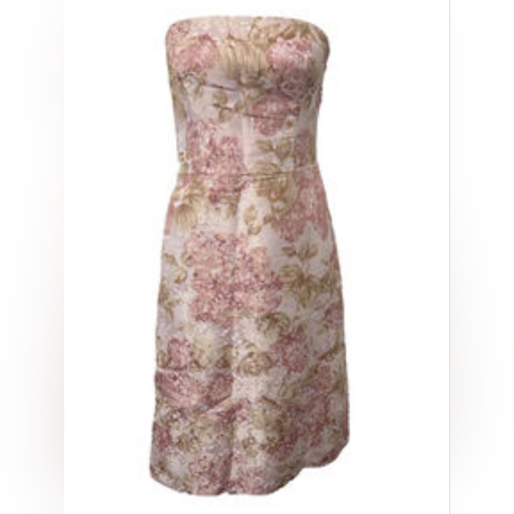 Ann Taylor Floral Pink and Gold Sleeveless Sheath Dress